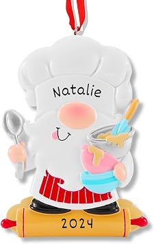 Personalized Baking & Cooking Christmas Ornaments Custom Chef, Kitchen, and Baking Themed Tree Decorations with Name & Year Perfect for Bakers, Chefs, and Food Lovers with Gift Box GNOME BAKER