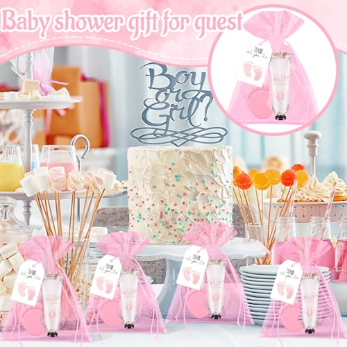25 sets baby shower favors for guests hand cream baby feet scented soap party favors pink baby shower guests gifts with organza bags and thanks tags for baby shower wedding party