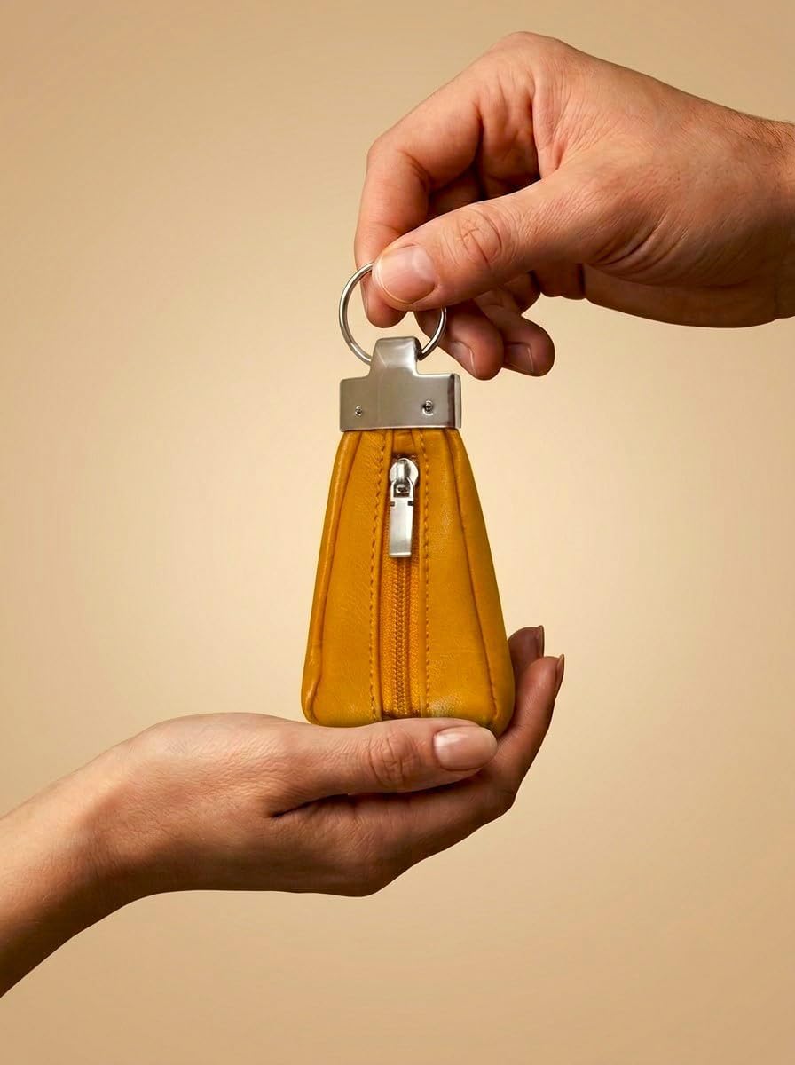 Genuine Leather Key Pouch for Men & Women | Compact Zip Coin Holder with Key Ring | Premium Leather Key Holder image 3