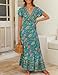 ZESICA Women's 2025 Bohemian Floral Printed Wrap V Neck Short Sleeve Split Beach Party Maxi Dress,Green,Small