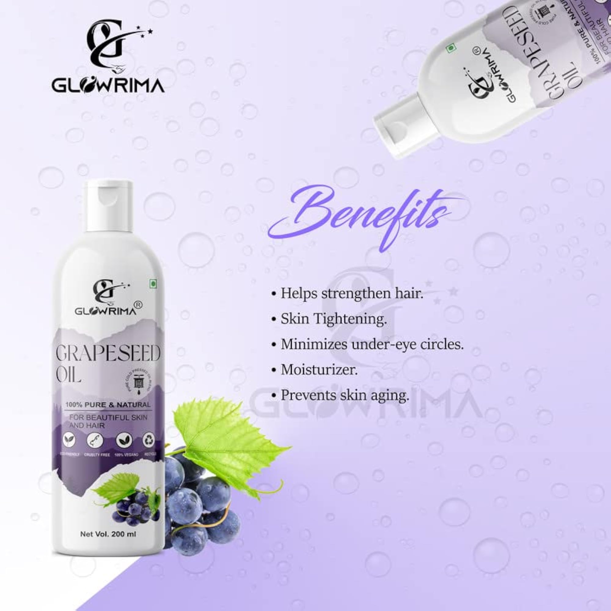 100% Pure Cold Pressed Grapeseed Oil for Skin and Hair