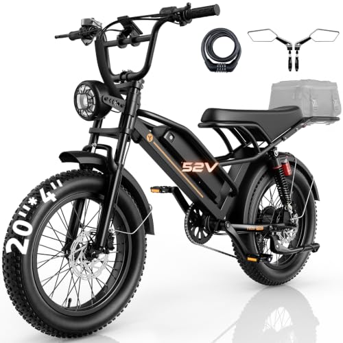 Image of Jasion YR20 PRO Electric Bike for Adults&Teens, 3000W Peak Motor, 52V 20Ah Battery, Up to 90 Miles Range, 20 inchx4.0 inch Fat Tire Moped Style Off-Road Ebike, Full Suspension, All-Terrain Electric Dirt Bike