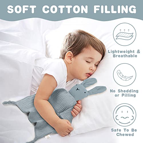 Vicloon Schmusetuch, Kuscheltuch mit Hase-Köpfchen,Doppellagiger Tüll aus 100% Bio-Baumwolle,Baby Geschenk zur Geburt Junge & Mädchen-Grau