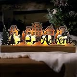 Adventskranz Modern, Adventskranz Metall mit Holz Haltern, Adventsgesteck Länglich, Kerzenhalter Adventkranz Teelichter für Weihnachtsdeko Tisch, Advent Kerzenhalter Teelichthalter, Adventsdeko