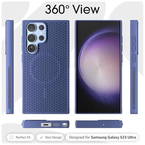 Image of Pikkme Back Cover for Samsung Galaxy S23 Ultra 5G | Honeycomb Cooling Design | Silicone Heat Dissipation | Mag-Safe Compatible | Shockproof Camera Protection Bumper Case (Blue)