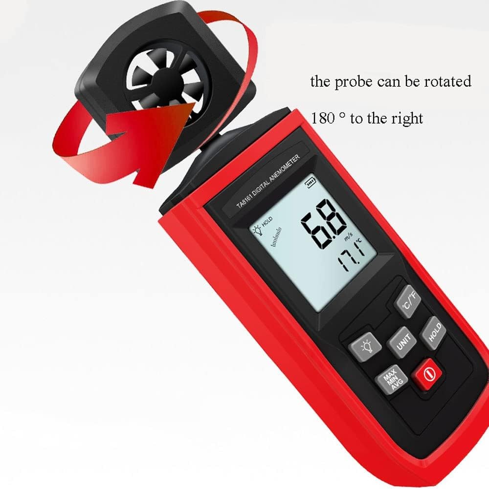 Handheld Anemometer, Compact Digital Wind Speed Meter Gauge for Air Velocity, Wind Temperature Test with LCD Backlight, Max/Average