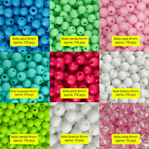 kit Miçangas Coloridas Infantil Aprox. 2300pçs Com Entremeios Bola Leitosa colorida Fio de Silicone