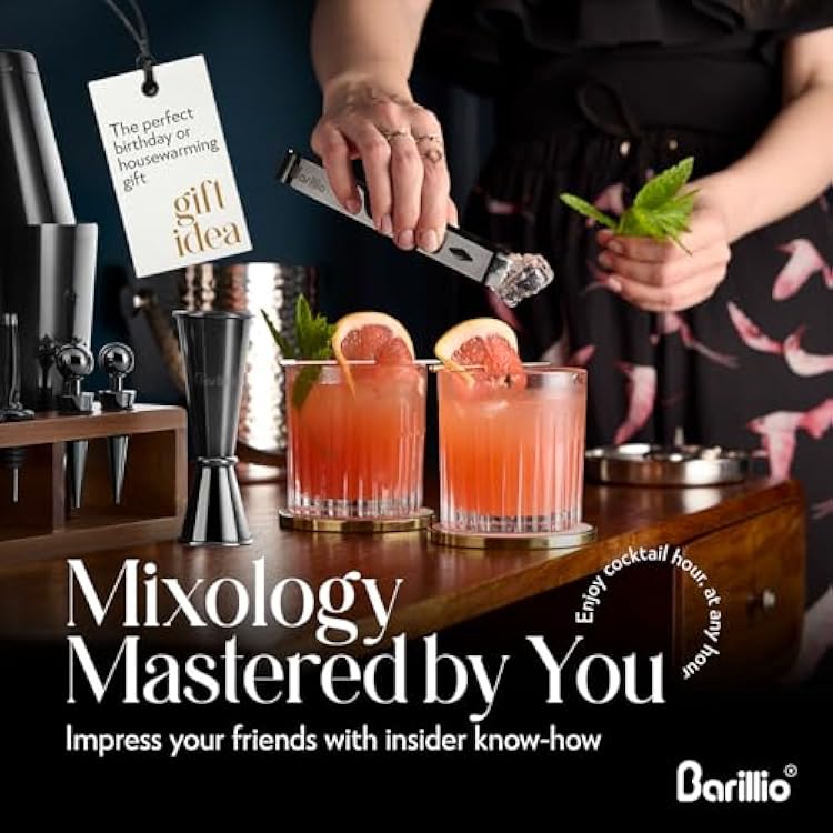 Barillio Black Bartender Kit 23-Piece Stainless-Steel Cocktail Shaker Set with Premium Acacia Stand | Martini Barware Mixing Tools for Home Bartending | Gift Set