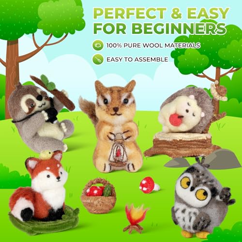 Image of MOREJMTT Needle Felting Kit, 5 PCS Animal Needle Felting Beginner Kits, Wool Felt Needle Felting Tools Foam Pad, Craft Party Supplies for Beginners Adult(Forest Animals)