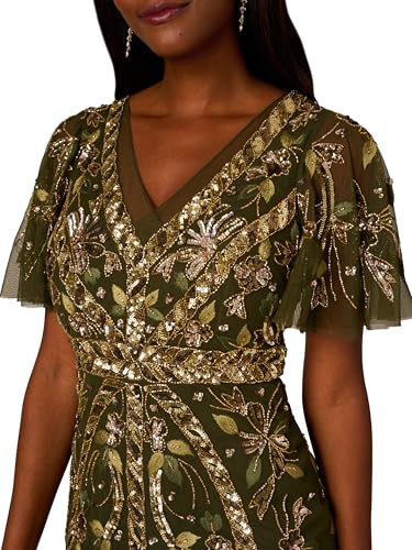 Image of Adrianna Papell Women's Floral Beaded Flutter Sleeve Cocktail Dress