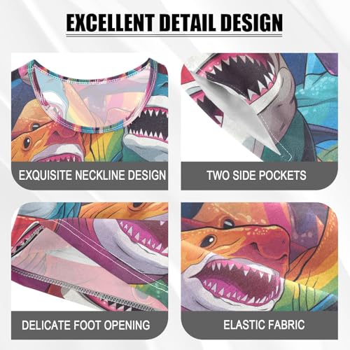 ALAZA Rainbow Color Sharks Pajama Set Short Sleeve Sleepwear Soft Lounge Nightwear4