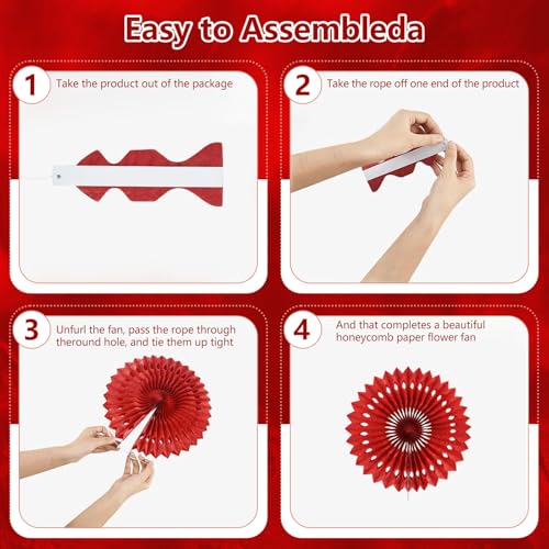 Image of 20 Pcs Red Green Hanging Paper Fan, Hanging Honeycomb Round Paper Fans for Weddings, Birthdays, Christmas, Baby Showers, Classroom, Events Ceiling Party Supplies Decorations