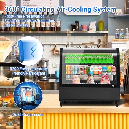 Image of GarveeLife Commercial Display Refrigerator, 3.5 Cu.Ft. Pastry Display Case for Bakery with LED, Frost-Free, Sliding Door, Commercial Fridge Display Case for Cafe and Restaurant, 4-Tier Design, Black