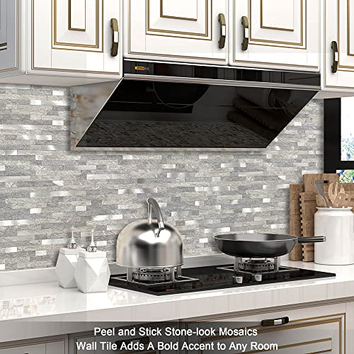 Benice Peel And Stick Tiles Kitchen Backsplash Linear Mosaic,Bathroom Wall Panels Self Adhesive Marble(5Pcs Gray) #TOP3