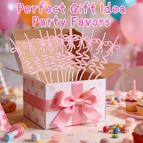 LEDUO 24 Pink Bow Crazy Straws for Kids Princess Birthday Party Decorations by LEDUO - Used condition - Image 6