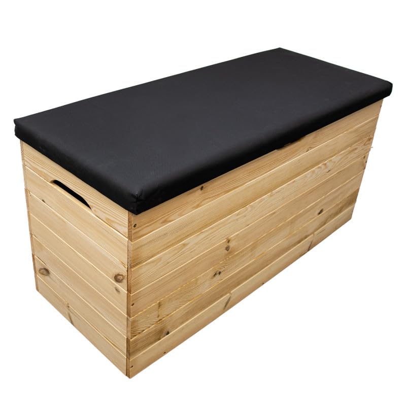 4iQ PINEBOX Kleine Holzkiste 39×100×47 cm – 200L, gepolsterte Aufbewahrungsbox aus Holz