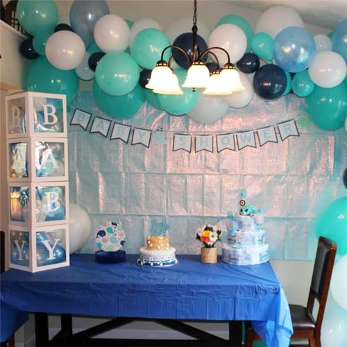Blue White Balloons, 50 Pcs 12 Inch Teal Blue Navy Blue Light Blue Matte White Latex Balloons, Turquoise Blue White Aqua Balloon for Girls Boys Birthday Baby Bridal Shower Wedding Party Decorations by Togvu - Used condition - Image 5