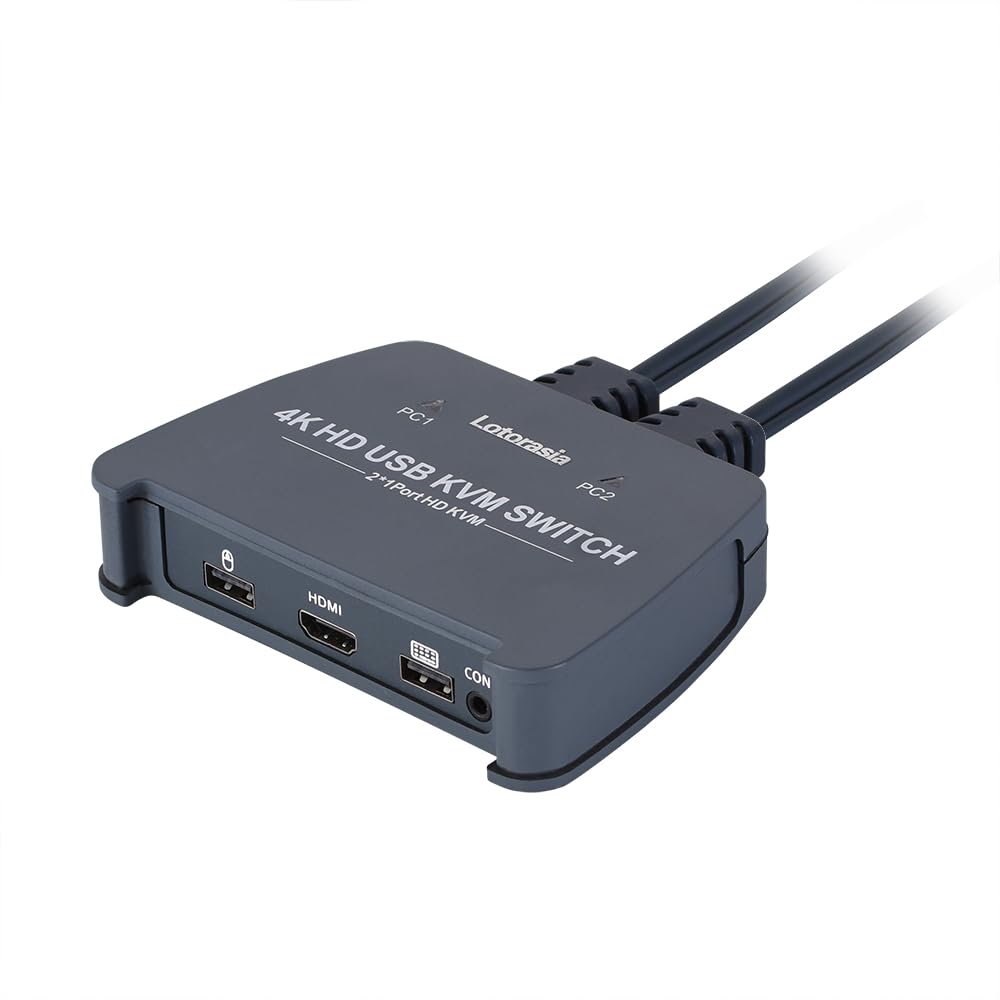 HDMI KVM Switch 1 Monitor 2 Computers,4K@60Hz KVM Switcher with 2 HDMI Cable and USB Ports for 2 Computers Share Keyboard Mouse Printer, Include Desktop Controller