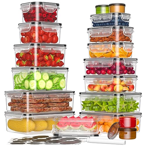 36-Piece Food Storage Containers with Lids(18 Containers & 18 Lids), Plastic Food Containers for Pantry & Kitchen Storage and Organization, BPA-Free, Leak Proof, Reusable with Labels & Pen