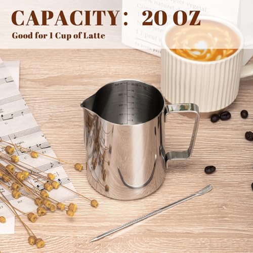 image for Amrules Milk Frothing Pitcher, 20oz Milk Frother Cup with Clear Scale,