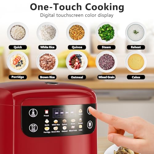 Image of Portable Digital Rice Cooker, 6-Cup (Uncooked) /12-Cup (Cooked) Small Rice Maker with Steaming Basket, Mini Rice Cooker with 2L Removable Nonstick Inner Pot, 10 Menu Options, Auto Keep Warm, 24 Hour Delay Timer (Dark Red)