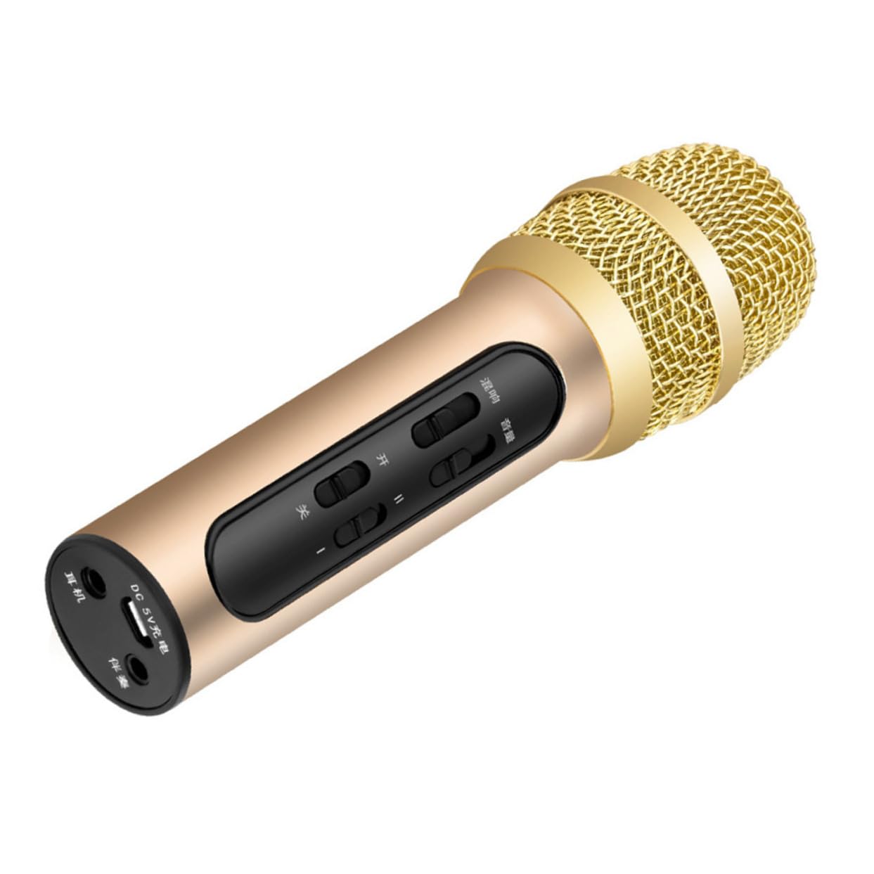 Micrófono de Mano Profesional Dorado para Karaoke y Conferencia
