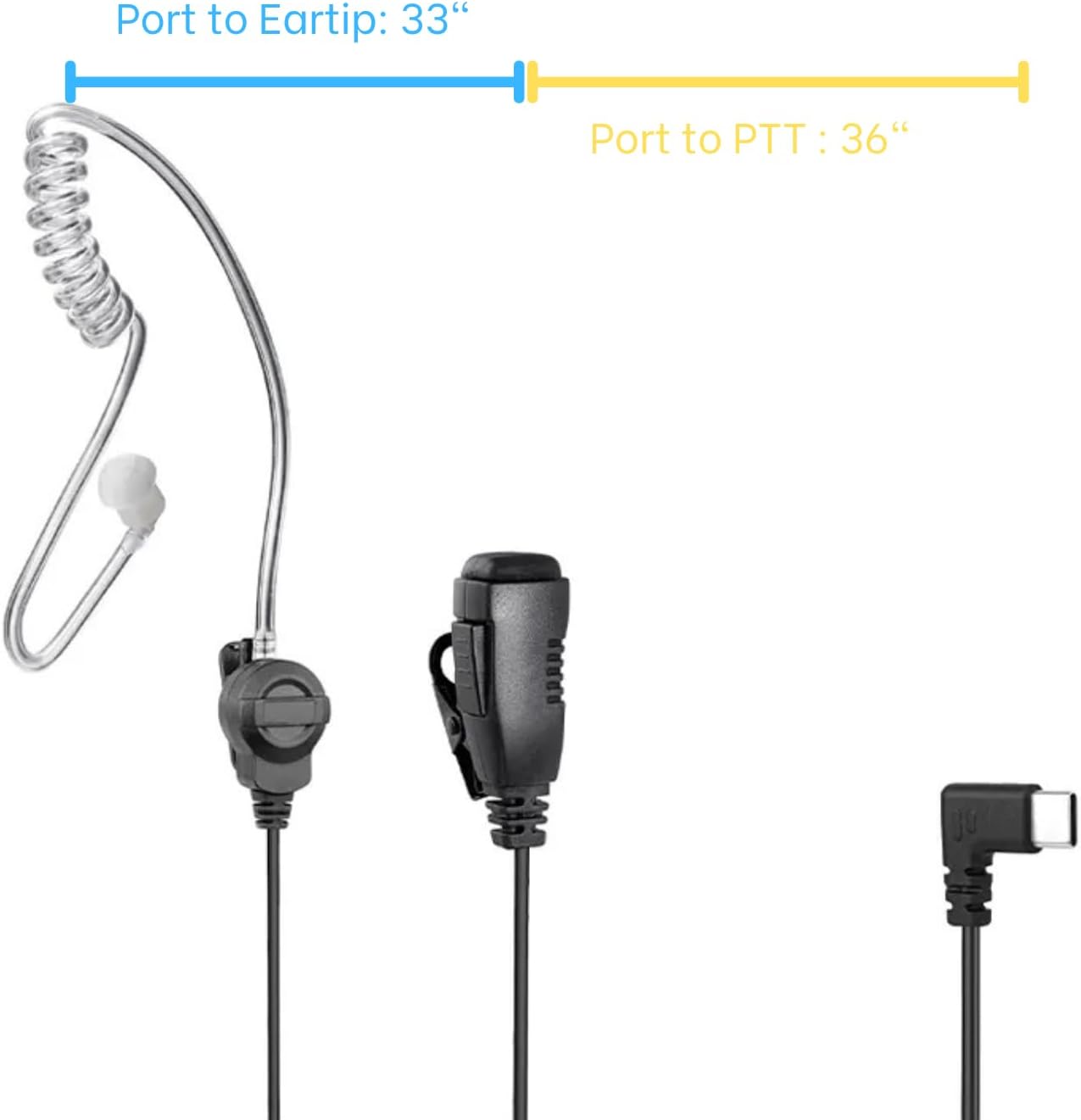 PTT Earpiece USB C - Earbuds with PTT Button and Mic (for Teams, Zello, and Other Walkie Talkie Apps on Android/iOS Smartphones)