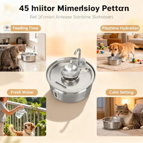Fuente de agua para gatos acero inoxidable 3.2L automática miniatura 6
