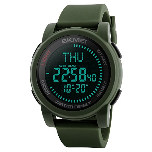 Multifunction Neutral Compass Sport Watch, Farsler 50M Waterproof World Time Men's Electronic Watch, Alarm Clock Countdown Luminous Digital Sports Watch for Women Boys (Army Green)