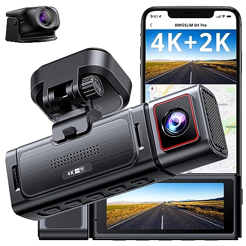 Kingslim D4PRO Dash Cam Front and Rear - 4K + 2K Dual Car Dashcam with WiFi GPS Dash Camera, Optional Inside Recording, Voice Control, Type C, Support 256GB Max by Kingslim - Used condition - US$62.24
