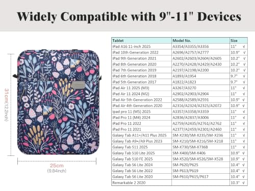 Image of TiMOVO 9-11 inch Tablet Sleeve Bag Carrying Case with Strap, Colorful Flower