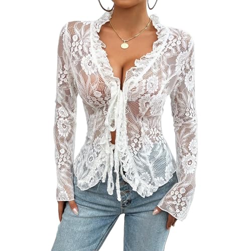 Haut transparent femme idéal pour une soirée chic en maille dentelle