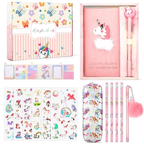 Maomaoyu Einhorn Schreibwaren Geschenk Set für Mädchen, Schulanfang mit Federmäppchen 5-11 Jahre, Rosa