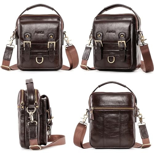 Leather Shoulder Messenger Handbag for Men Travel Outdoor Business Crossbody Pack Wallet Phone Casual Pouch Briefcase Hand Bag Daypack (Coffee) - Thumbnail 4