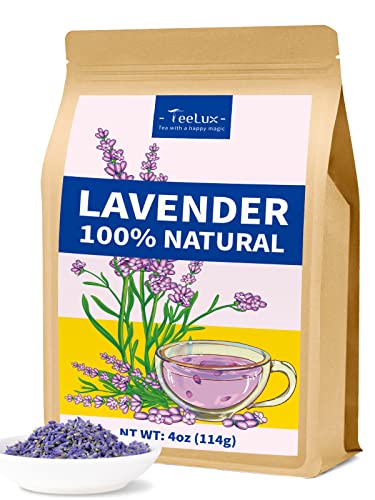 Image of TeeLux Lavender Tea, Dried Lavender Buds Herbal Tea, Caffeine Free, 4oz | Pure Lavender Flower Buds for Herbal Tea, Baking, Crafts & Sachets, Smooth Taste with Delicate Floral Notes