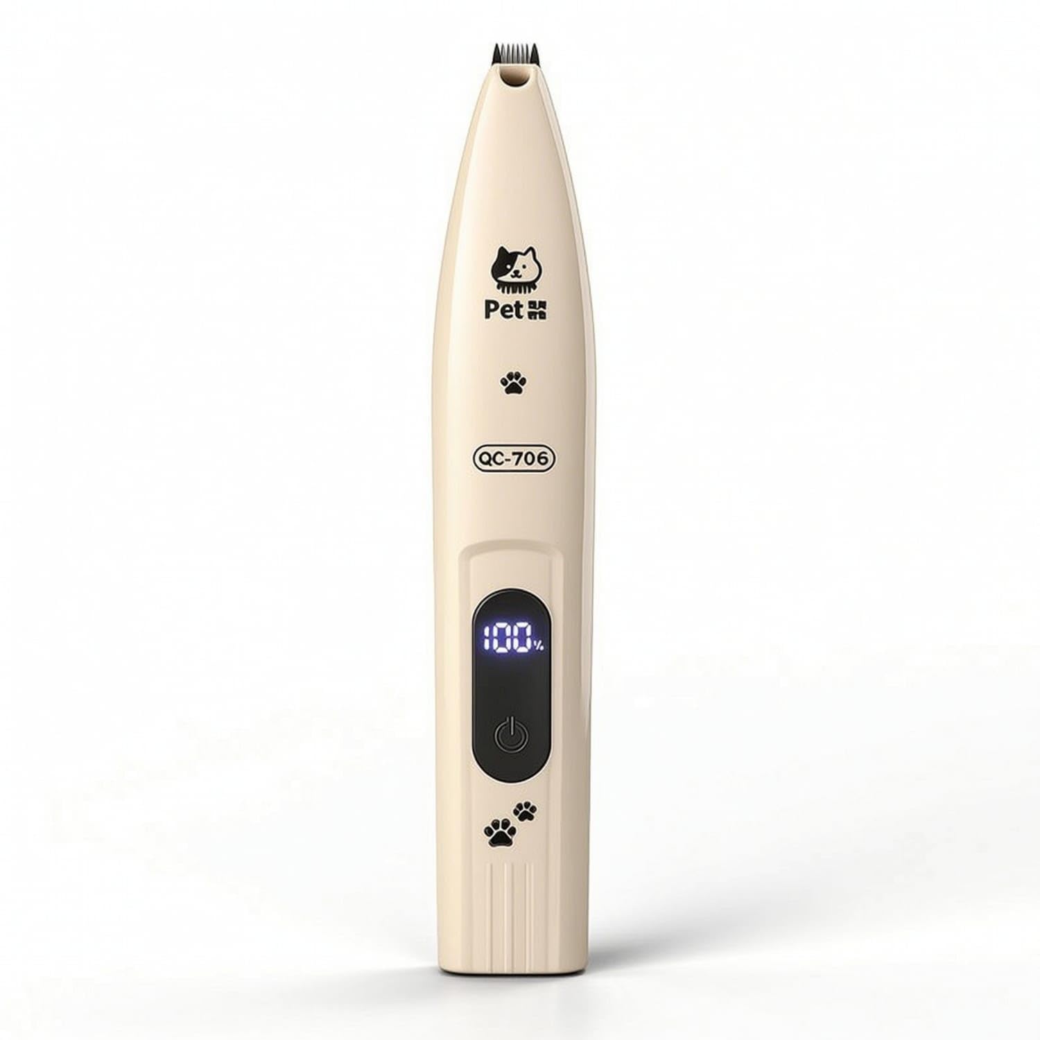 Handheld Pet Paw Hair Trimmer with LED Light Slim Dog Paw Trimmer with LED Light Narrow Precision for Dogs, Cats, Detail Grooming, Beige, Smart Display Led-image-38