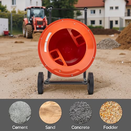 SPECRAFT 4.9 Cu.Ft. Electric Cement Mixer, 375W Portable Wheelbarrow Concrete Mixing Machine with 140L Drum, 110V Motor for Mortar, Stucco, and Feed