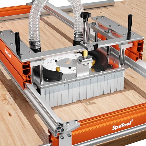 SpeTool Slab Flattening Mill Continuous Height Adjustment Extendable Large 38x38.2 Capacity 3-Axis Aluminum S03003 Router Sled Efficient dust collection system for Flattening live edge slabs