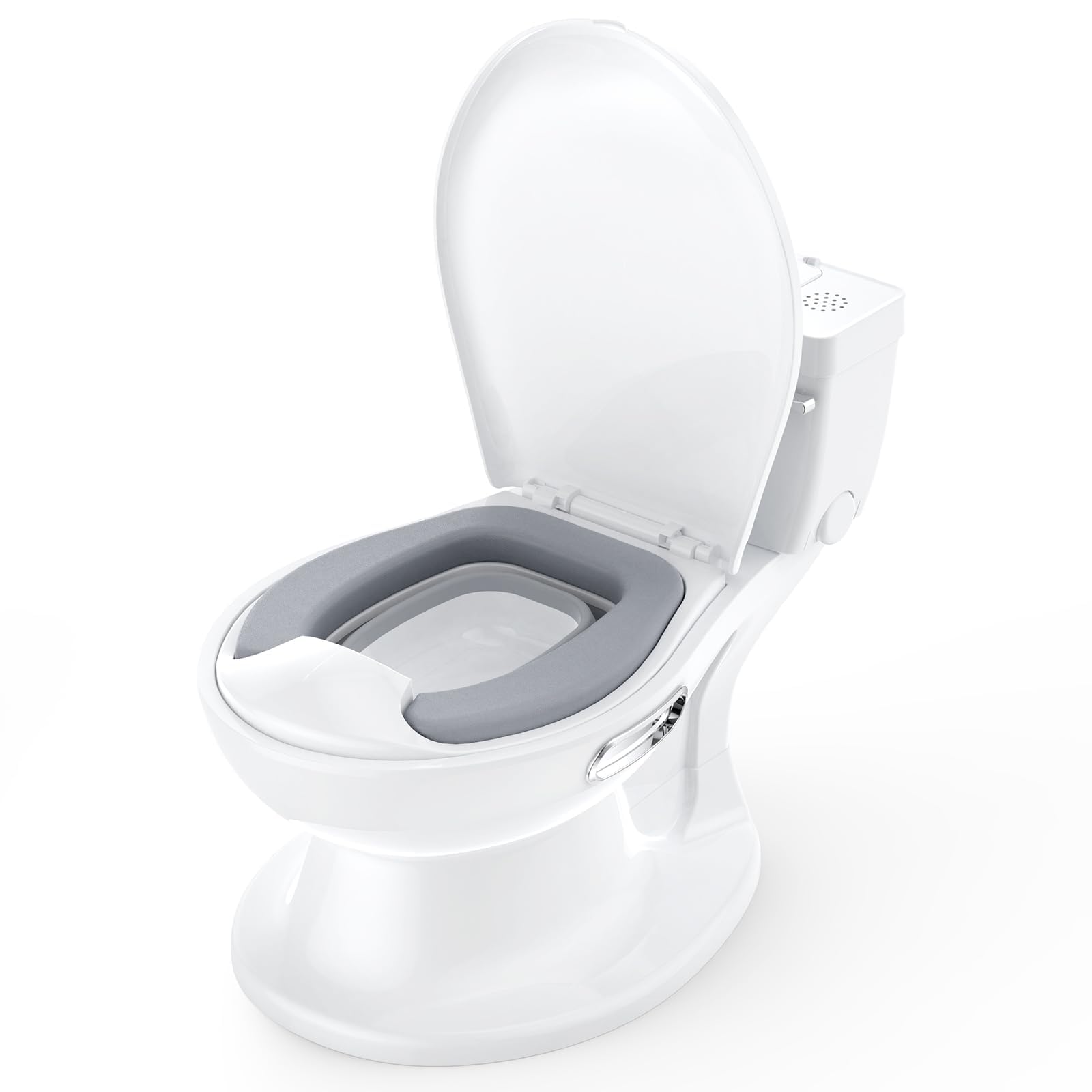 Inodoros de entrenamiento para bebés con asiento suave y descarga y sonido realistas.