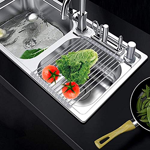 Roll Up Dish Drying Rack, Over The Sink Dish Drying Mat, Large Silicone Stainless Steel Dishes Drainer, Foldable Drain Rack For Kitchen 17.8" L X 11.3" (Gray) #TOP2