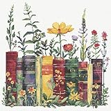 KYOQFVN Stamped Cross Stitch Kits - Flower Embroidery Starter Kit for Adult Beginners, 11CT Needlepoint Cross-Stitch Patterns Dimensions Kit Arts and Crafts 14×14inch