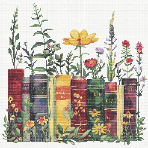 KYOQFVN Stamped Cross Stitch Kits - Flower Embroidery Starter Kit for Adult Beginners, 11CT Needlepoint Cross-Stitch Patterns Dimensions Kit Arts and Crafts 14×14inch
