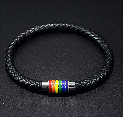Image of Leather Braided LGBT Rainbow Bangle Bracelet - Gay & Lesbian Pride