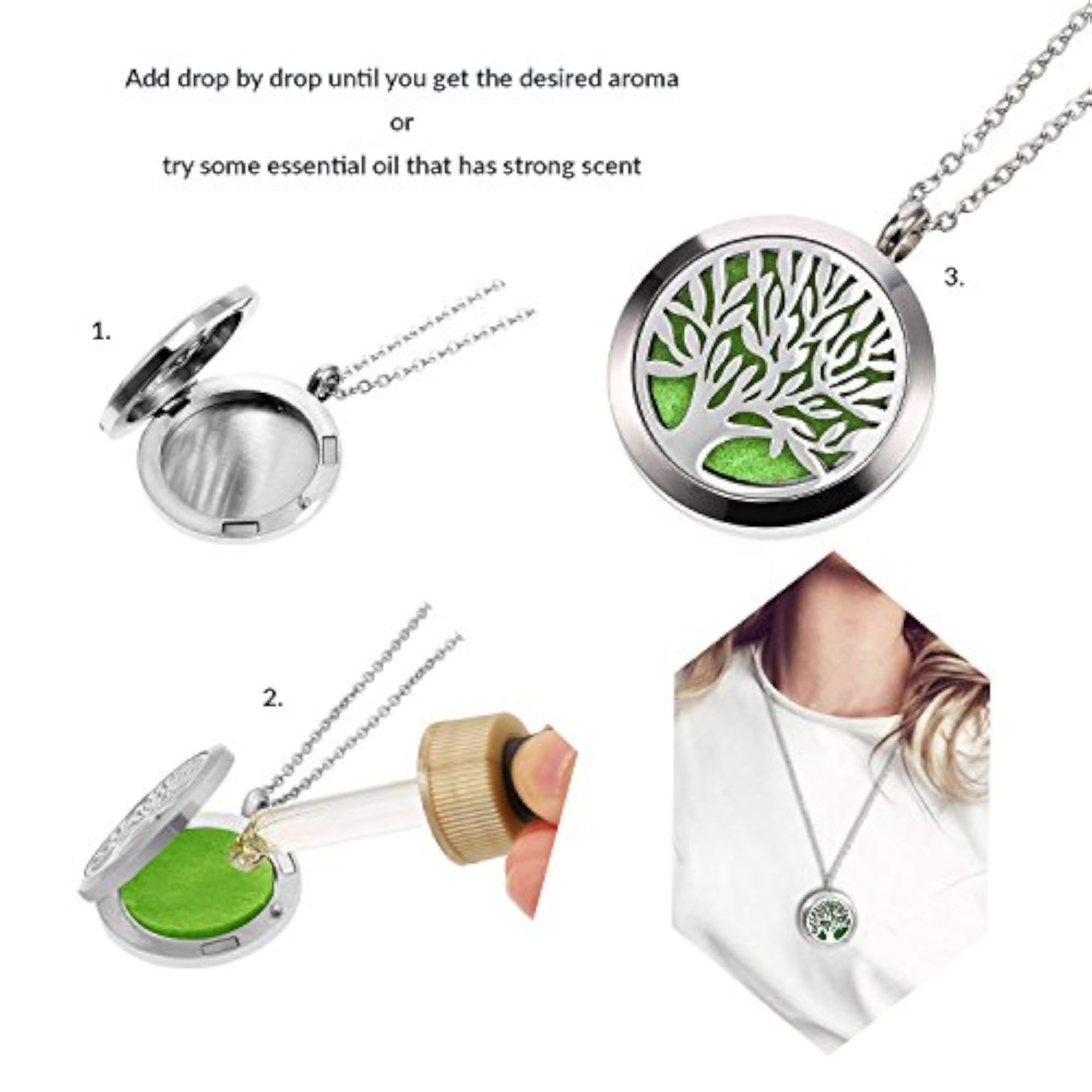 Aromatherapy Essential Oil Diffuser Necklace with Tree of Life Locket