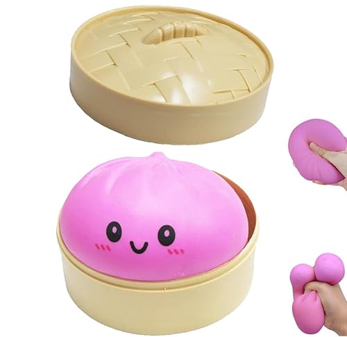 Dumpling Squishes Stress Balls with Steamer, Cute Anxiety Relief Toy,