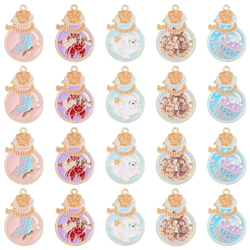 Stiesy 20Pcs 5 Styles Enamel Wishing Bottle Charms Pendants Cute Animal Charm Kawaii Crab Dog Octopus Charms for DIY Crafts Gift Jewelry Making