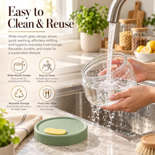 Image of bellemax 900ML Glass Storage Jar with Airtight Leakproof Lid | Transparent Food Storage Containers for Kitchen, Fridge & Pantry | Glass Salad, Fruit, Snack, Dry Fruit Set of 2