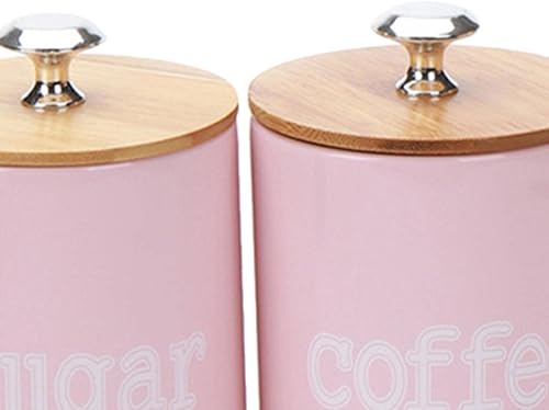 Miniatura 9 de LOVIVER 3 tarros de almacenamiento de alimentos, lata de almacenamiento de alimentos rosa con tapa de bambú hermética, recipiente de almacenamiento