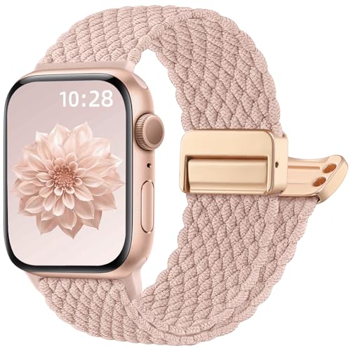 Oielai Bracelet Tressé Compatible avec Bracelet Apple Watch 40mm 41mm 42mm 38mm – Bande à Fermoir Magnétique Réglable pour iWatch Serie 11 10 9 8 7 6 5 4 3 2 1 SE, Femme Homme, Rose