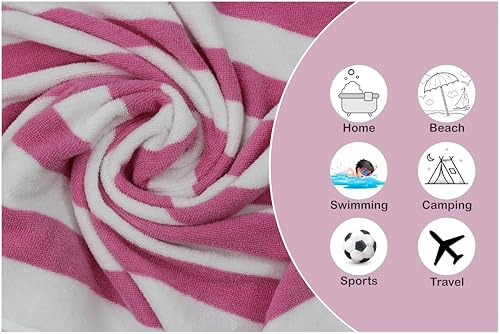 Image of ORIGINAL KIDS Hand Towels - Set of 6 Cabana Stripe 100% Cotton Yarn Dyed Terry Hand Towels - Super Soft Quick Dry Easy Care Absorbent Towels for Bathroom Kitchen Toddlers Children - 16x27 - Pink White